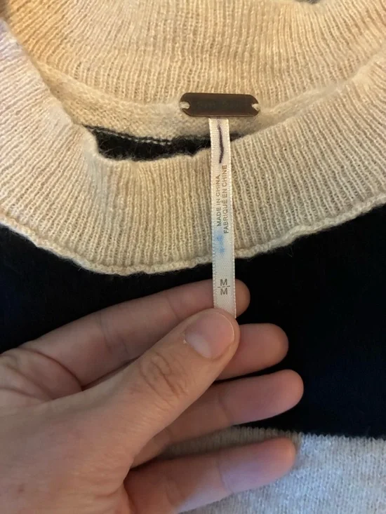 NWT Free People Harlow Cashmere Sweater Tee Black White Striped - Picture 7 of 11